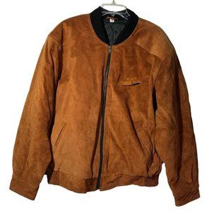 Echtes Schweinsvelours Leder Brown Suede Bomber Jacket Size 52 XL Like New